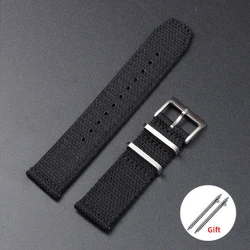Universal Quick Release Black Nylon Canvas Cotton Strap - Soft Sport Wristband - 22mm (Black)
