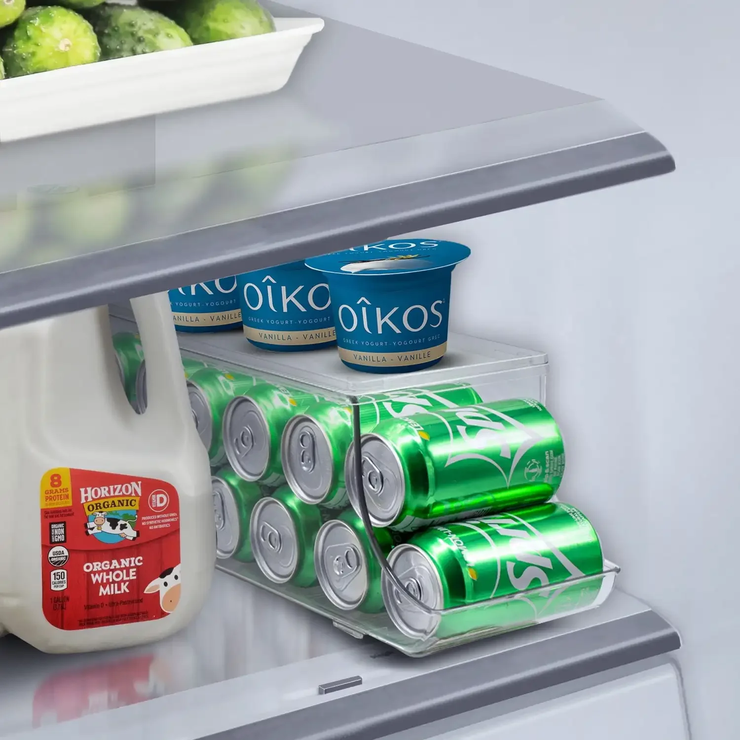 

Soda Can Organizer for Refrigerator Can Holder with Lid for Fridge, Pantry, Freezer, Holds 12 Cans, Clear Design Kitchen Storage