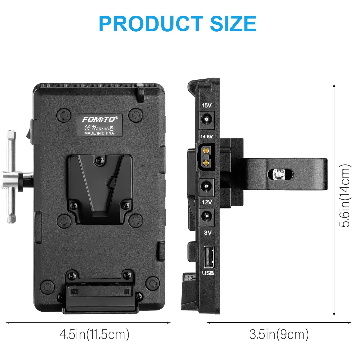 FOMITO V-Lock Battery Adapter Plate with Super Clamp D-TAP/DC/USB Power Output for Camcorder DSLR Camera LED Video Light Monitor
