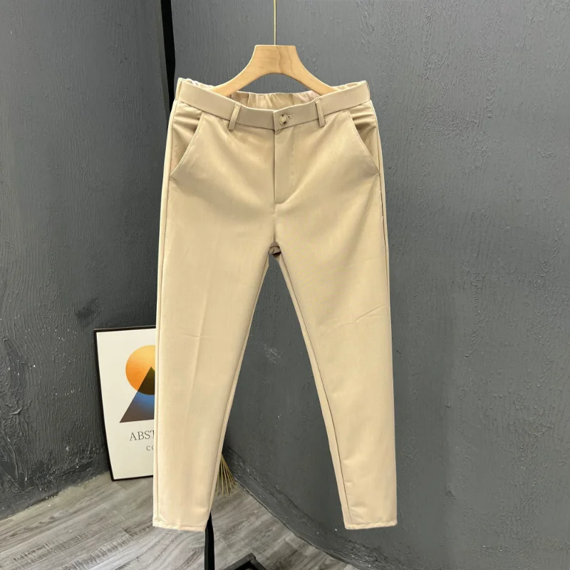 Pantaloni da Uomo Estivi Eleganti Casual Business, Vestibilità Slim, Tinta Unita, Elasticizzati, per Completo Formale - Pantalones Hombre - immagine 5