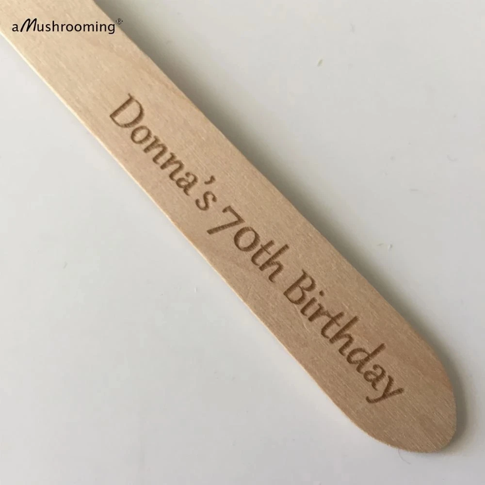 Customized Wood Spoon Engraved Spoons Biodegradable Disposable Dessert Cake Spoons Birthday Cake Dinner Eco-friendly