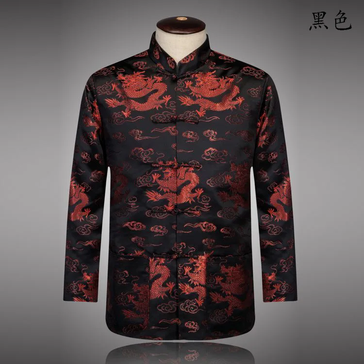 Embroider Dragon and Phoenix Tang Clothes Women Men Brocade Satin Hanfu Jacket Long Sleeve Cota Vintage Mandarin Collar Qipao