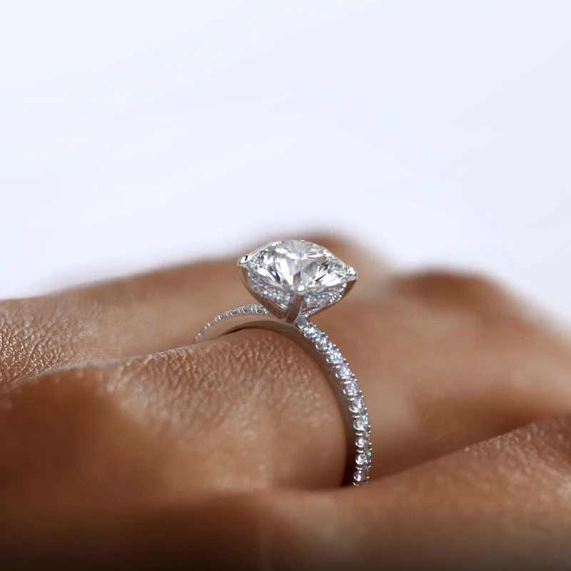 Classic 925 Sterling Sliver Engagement Wedding Promise Ring 8mm 2 Carat Round D-E Moissanite Finger Rings for Women Jewelry GRA 6
