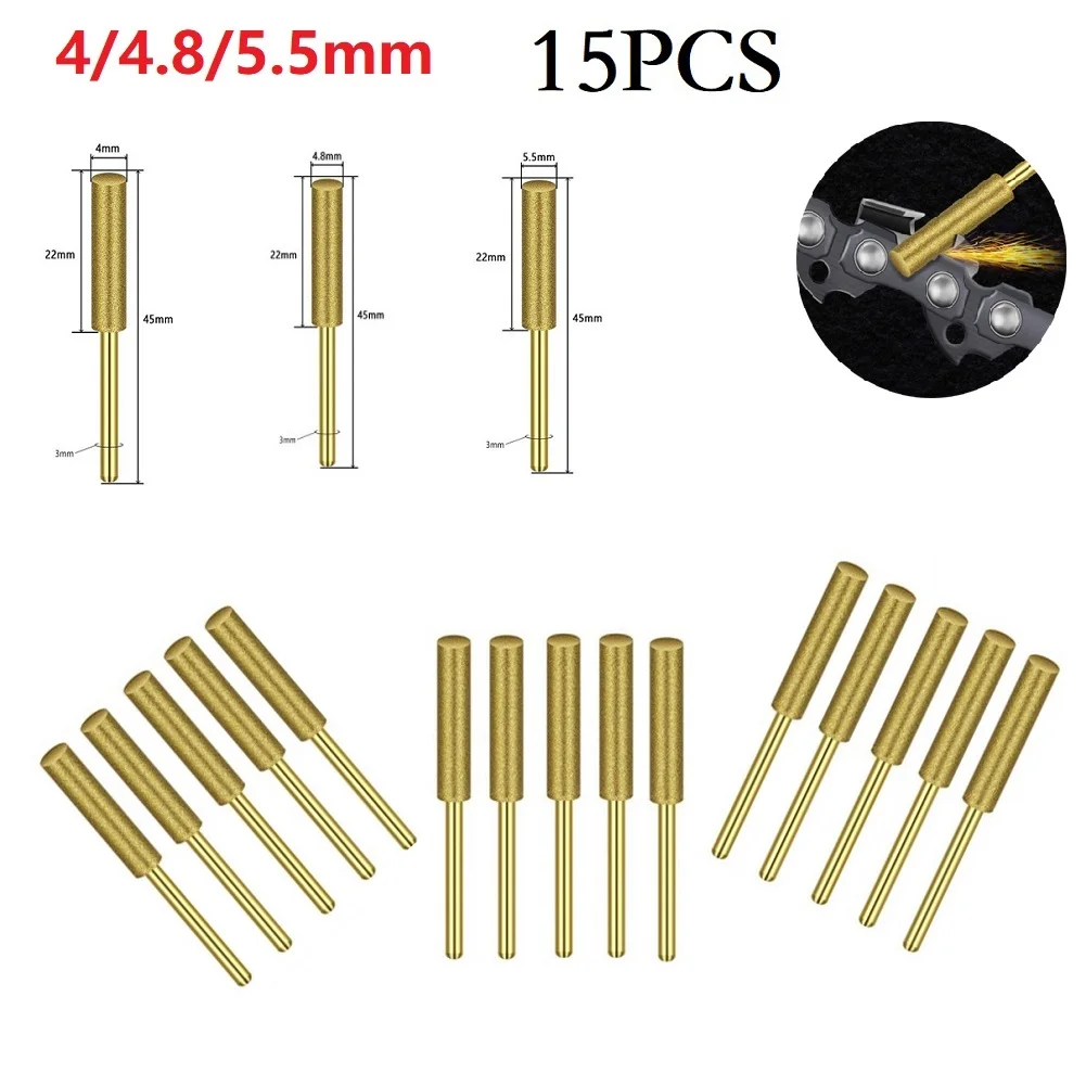 

15PC Diamond Chainsaw Sharpener Burr Grinder Chain Durable Drill Bit Saw Sharpening Carving Grinding Tools 4/4.8/5.5mm
