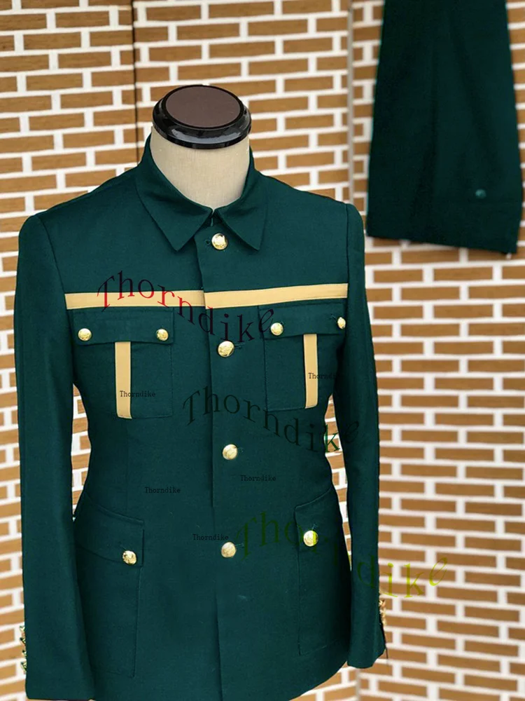 Thorndike Navy Blue Men Suits Casual Blazer Single Breasted African Stand Lapel Leisure Safari Style Outfits Jacket Pants