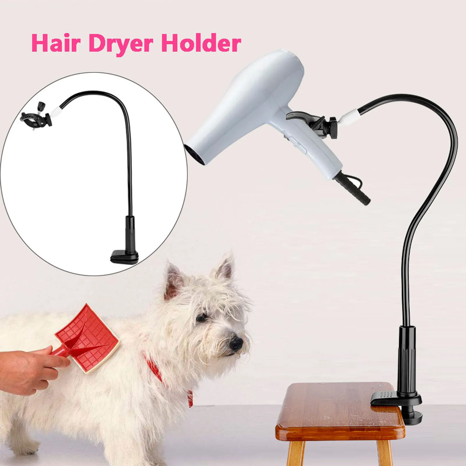 Pet Dog Cat Hair Dryer Holder Grooming Table Hair Dryer Clamp 360 Degree Adjustable Foldable Clips Stand