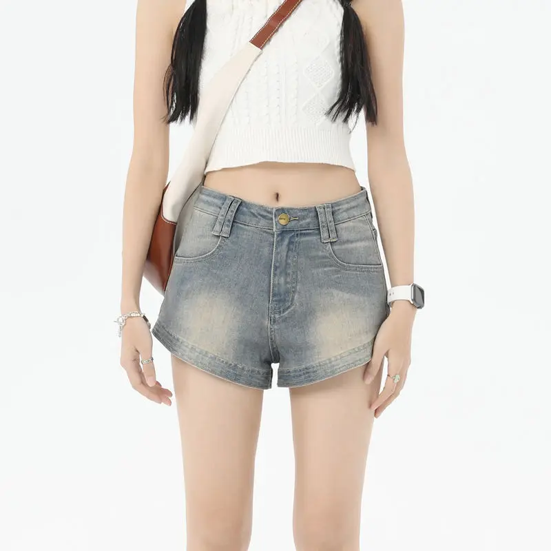 

New Streetwear Jeans Shorts Women Summer American Style High Waisted Mini Hot Short Gradient Jeans Tight Tie Dye Denim Shorts