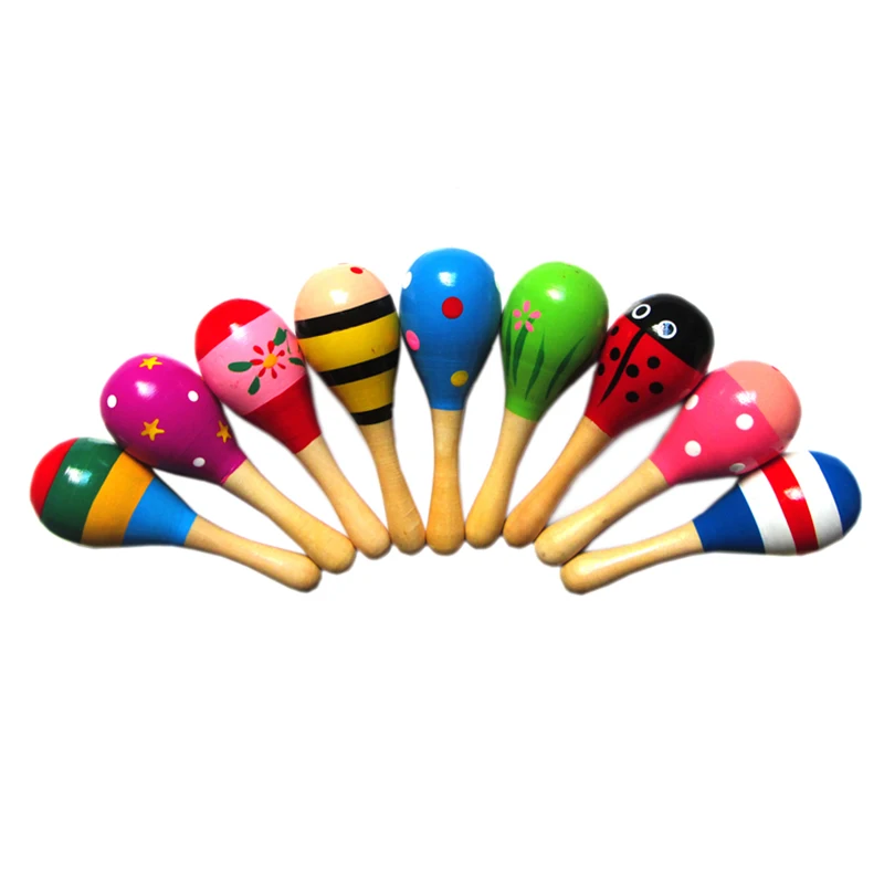 Musical Rattles 10 PCS Wooden Wood Maraca Rattles Shaker Percussion Kids Musical Toy Favour for 36 months up