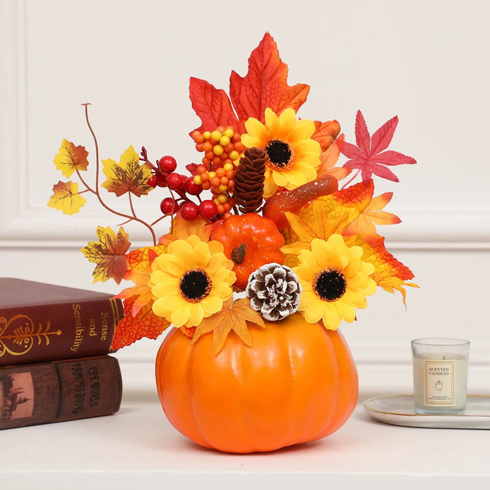 Autumn Artificial Pumpkin Sunflower Ornament Realistic Flower Simulation Decoration Party Fall Home Window Table Centerpieces vegetable ornaments table decoration artificial plant flowers artificial pumpkin decoration