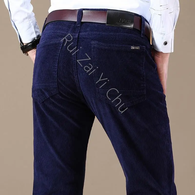 Vintage Winter Men Corduroy Slim Casual Dress Suit Pants Fashion Business Brand Clothes Jeans Trousers Plus Size 40