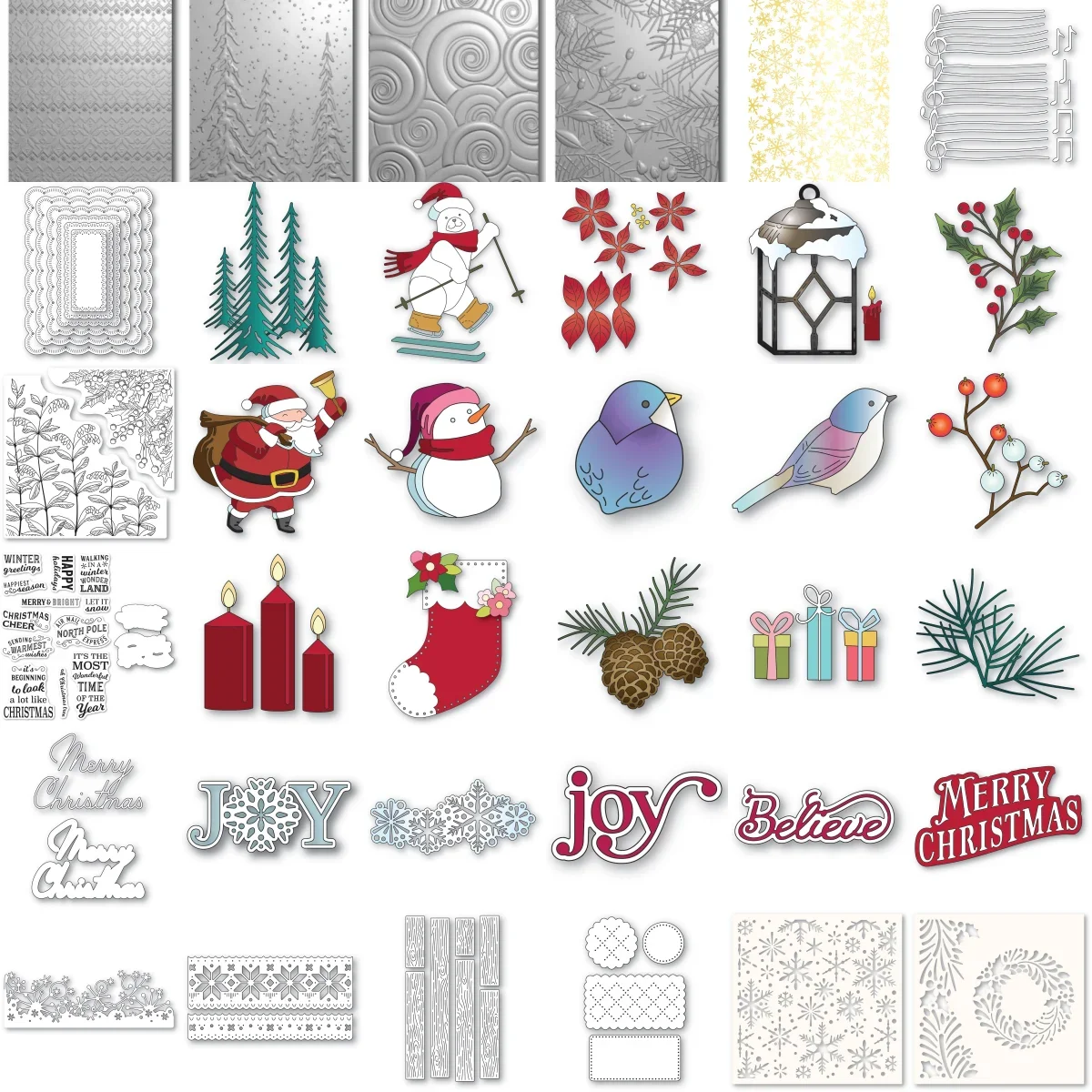 Christmas Bear Poinsettias Lantern Compilation Metal Cutting Die Clear Stamps Stencil Hot Foil DIY Making Card Scrapbook