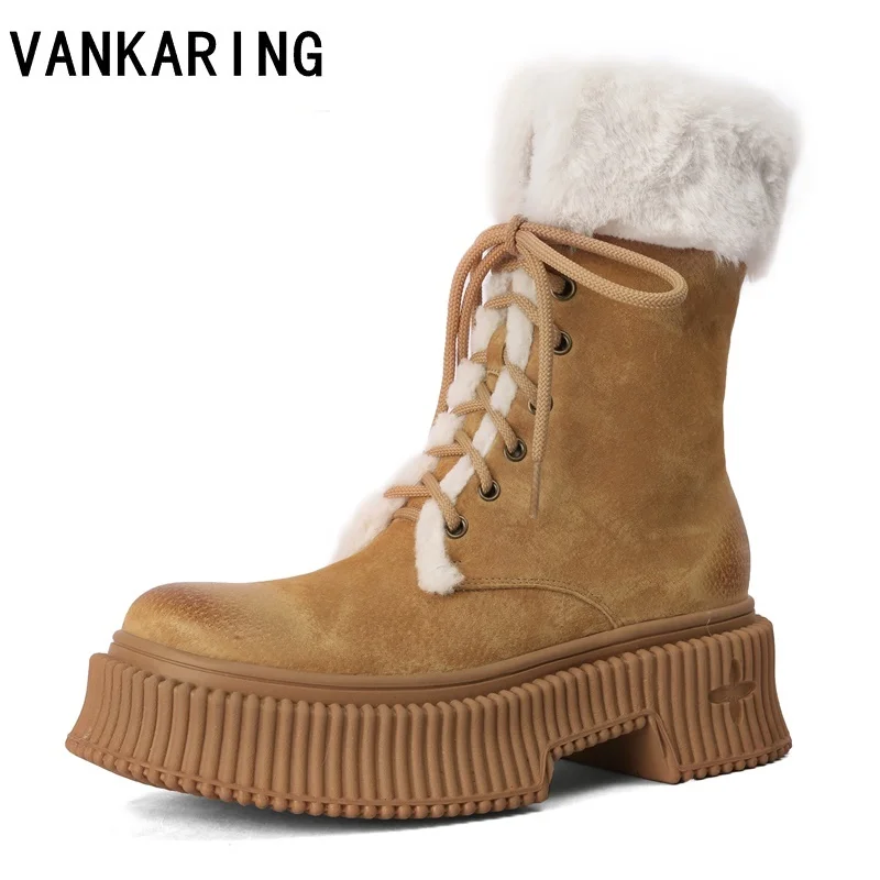 

Замшевые кожаные меховые ботильоны, новая модная классическая обувь на шнуровке, Осень-зима, Женская Платформа для снежной погоды, теплые ботинки для женщин