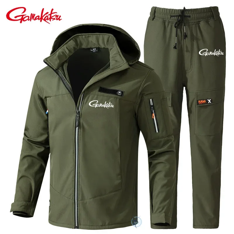

Gamakatsu Autumn Winter Outdoor Sports Plush Waterproof Windproof Warm Charged Men's Jacket Soft Shell Set Men's Fishing Jacket
