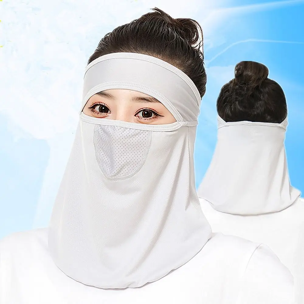 Summer Sunscreen Breathable Ice Silk Mask UV Protection Face Cover Face Veil With Neck Flap Adjustable Outdoor Face Shield 2