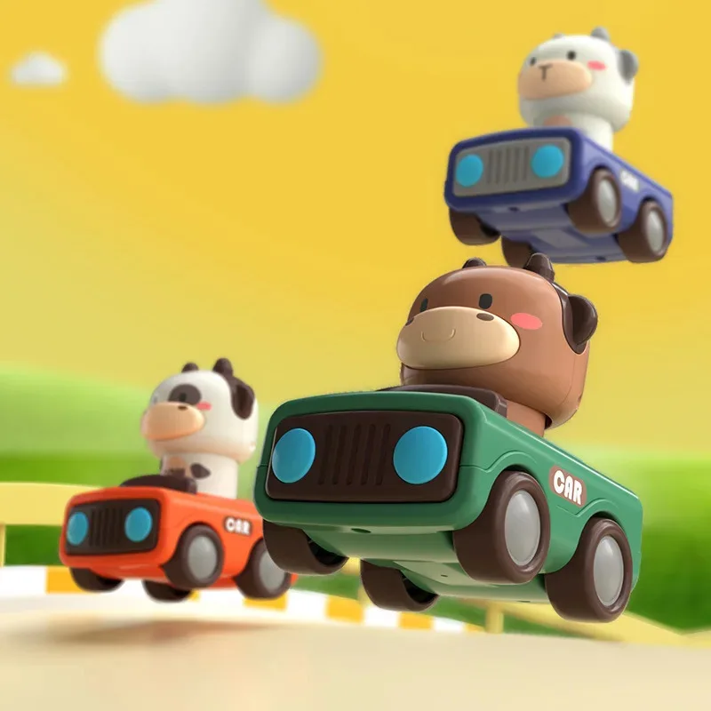 Cartoon Figure Friction Toy Cars, No Battery Push & Go Sliding Vehicles for Kids Age 1-3, Fun Baby Toys for Fine Motor Skills - 3