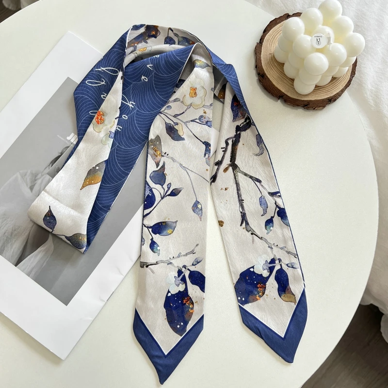 Fashion Floret Printed Hairband Silk Satin Bag Scarf For Women Skinny Long Wrist Ribbon Neck Scarves Hair Scarfs For Women 4