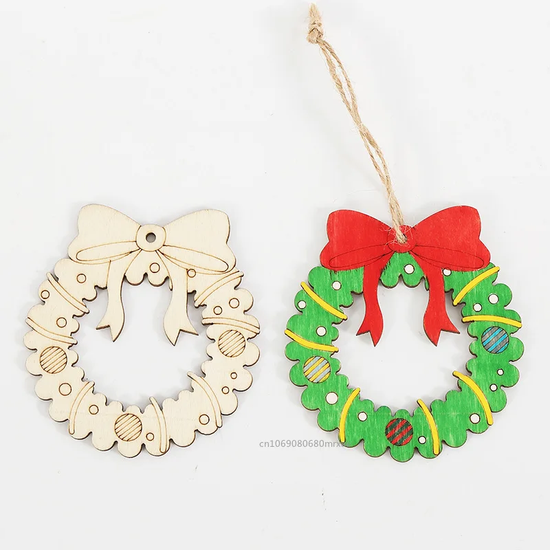 10PCS DIY Wood Christmas Ornament Unfinsihed Wooden Christmas Tree Hanging Decorations for DIY Craft Xms Home Party Decor