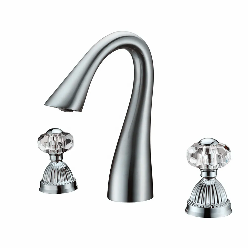 

chrome color Swan style Widespread 3 Holes crystal handles Bathroom Sink Faucets