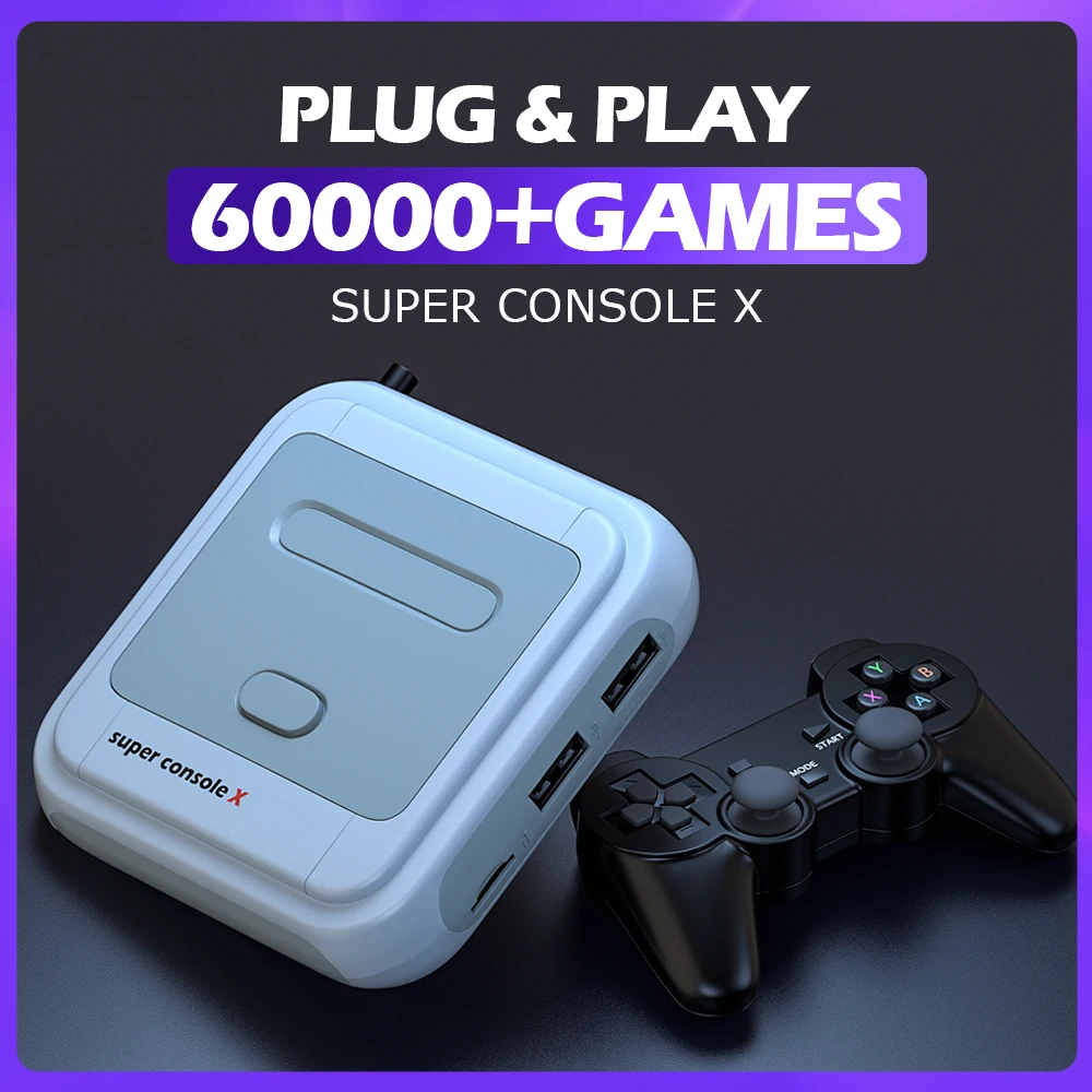 

Kinhank Super Console X Video Game Console with 60000 Retro Games for PSP/PS1/DC/MD/MAME Plug and Play Wireless Controller