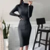 Autumn and Winter Womens Long Sleeve Turtleneck Sweater Dresses Warm Knitted Bodycon Pullovers Jumper Dresses Vestidos Largos 3