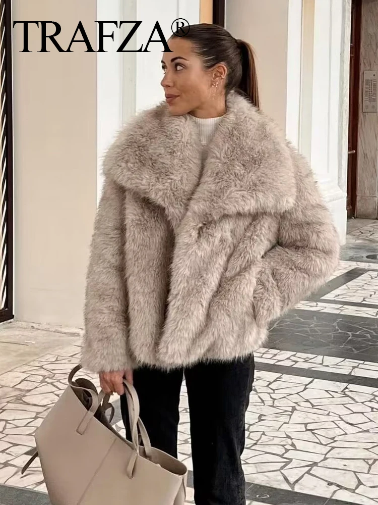 Faux Fur Cropped Jackets For Women Coats Thick Warm Soft Jacket Woman 2024 Long Sleeve Casual Winter Coat In New Outerwear - Foto 2