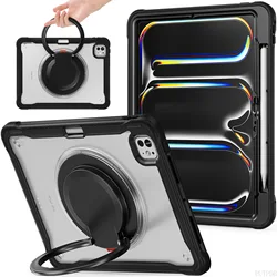 Heavy Duty Shockproof Tablet Case with Kickstand and Hand Strap for iPad Air13 2024 2025 (Clear black)