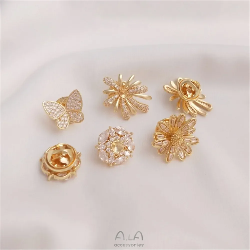 

Рукоятка 14K, штырь-бабочка, игла, Маргаритка, булавка для воротника, DIY булавка