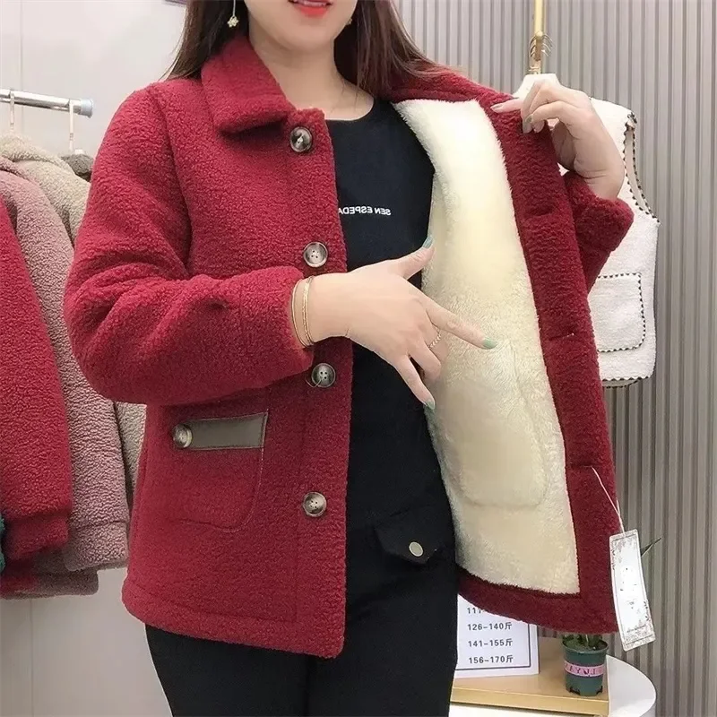 

Autumn Winter 2023 New Women Imitation Lamb Wool Jacket Thicke Warm Pocket Pimp Fur Coat Female Cotton Padded Jacket Outerwear