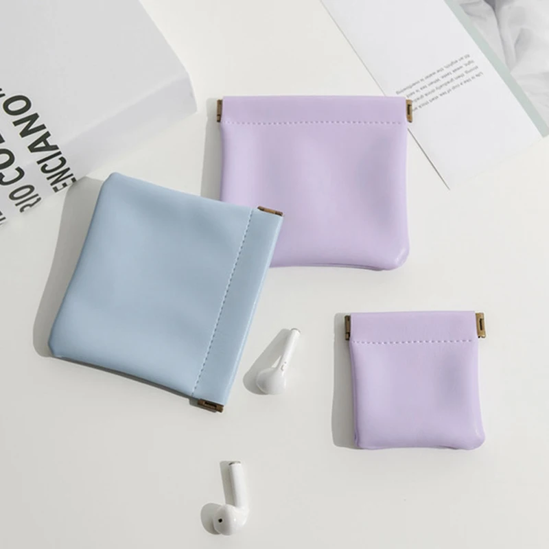 Unisex Pu Leather Portable Coin Purse Small Earphone Bag Headphone Organizer Mini Sundry Cosmetic Lipstick Change Storage Bag