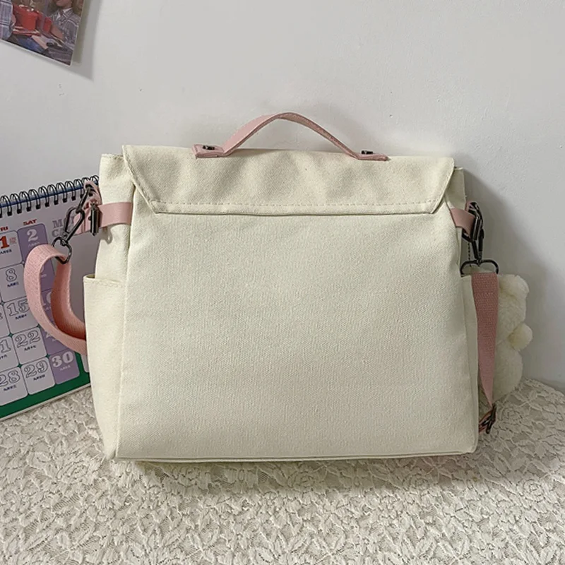 New Female Cute Canvas Shopper Cartoon Crossbody Bag Women Trendy Messenger Fashion Lady Kawaii Casual Girl Student Shoulder Bag