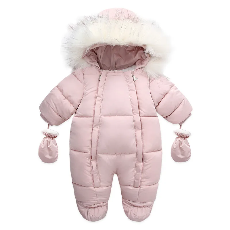 

2023 Winter Kids Snowsuit Baby Jumpsuit Thick Warm Infant Hooded Inside Fleece Rompers Newborn Boy Girl Overalls Outerwear