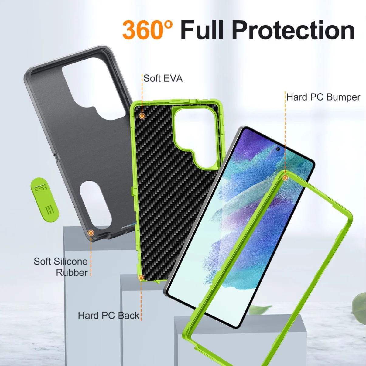 Hybrid 3-in-1 Military-Grade Anti-Shock Protective Phone Case with Hard PC Bracket