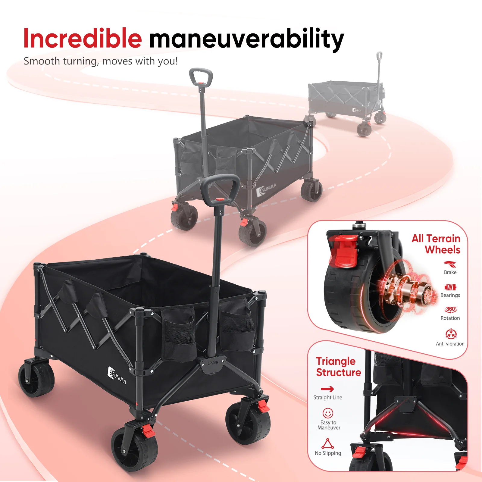 330LBS Collapsible Foldable Wagon Folding Cargo Cart 300L Heavy Duty Folding Utility Beach Garden Cart with All-Terrain Wheels