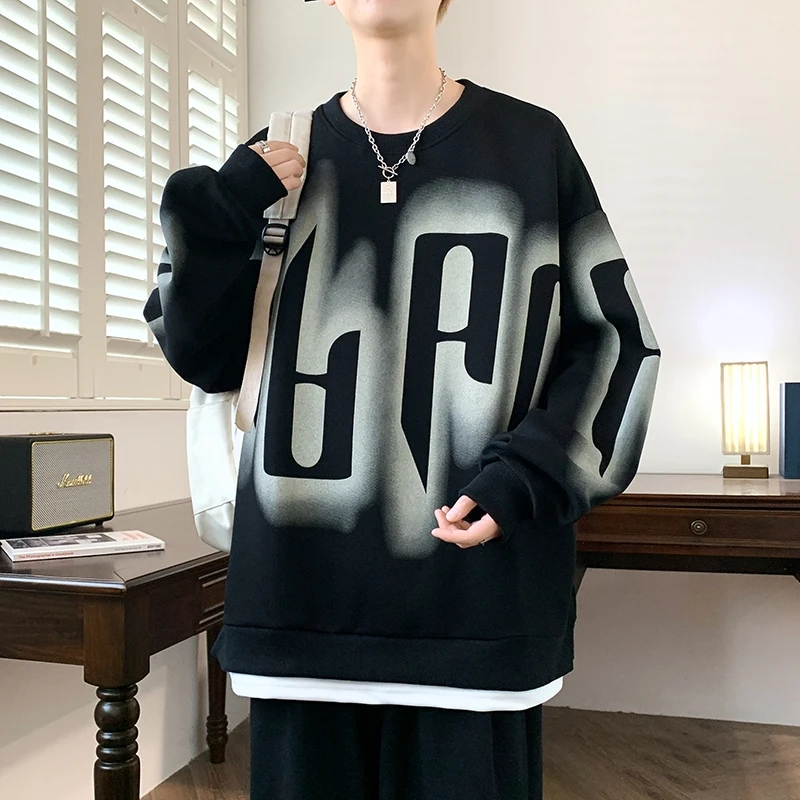 

Men's Luxury Drop Shoulder Sweatshirt Print Crew Neck Hoodie Brand Pullover Casual Male Tops High Quality Sweatshirts