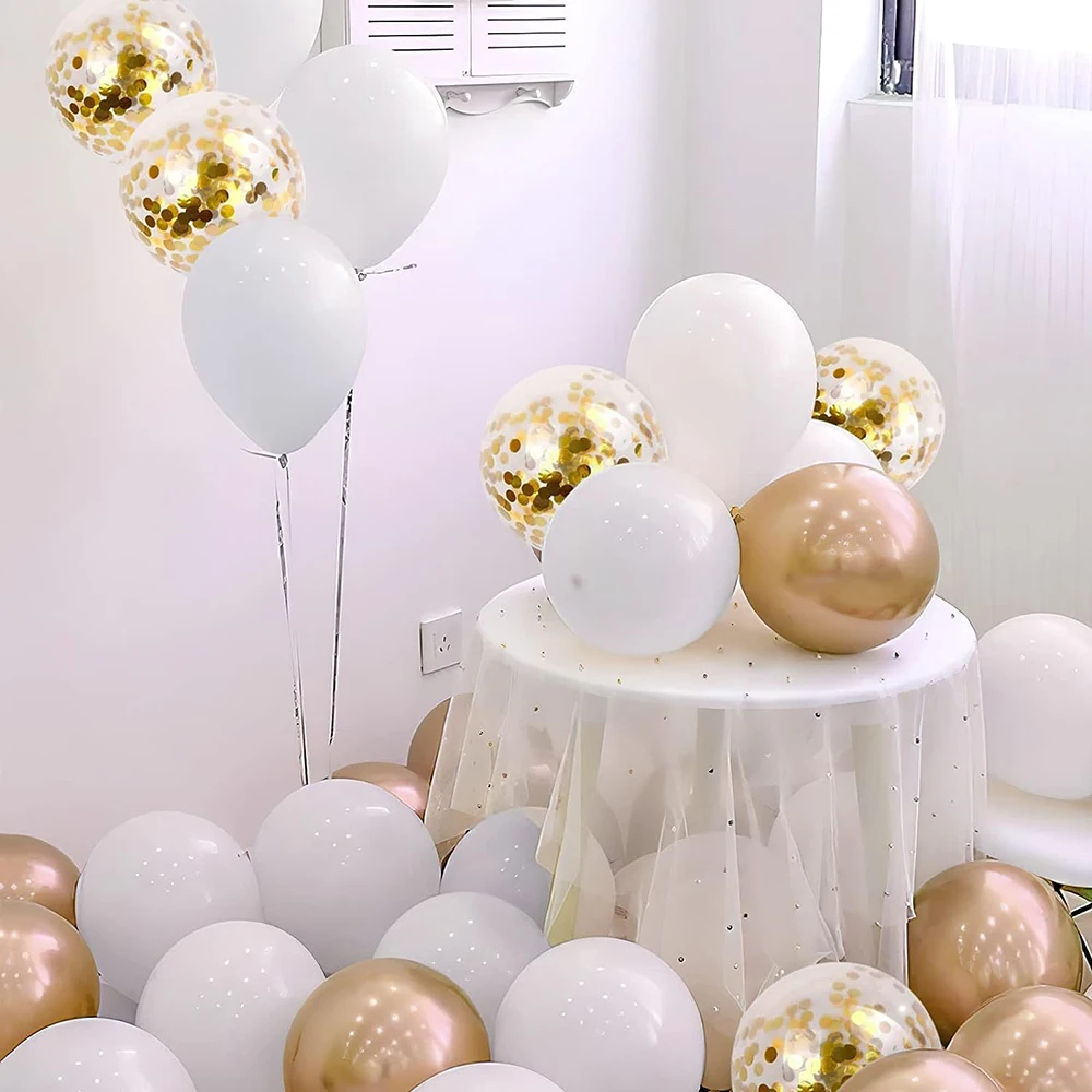 White Balloons Garland Arch Kit Metalli Gold Confetti Latex Balloons Wedding Kids Birthday Party Baby Shower Decoration Supplies