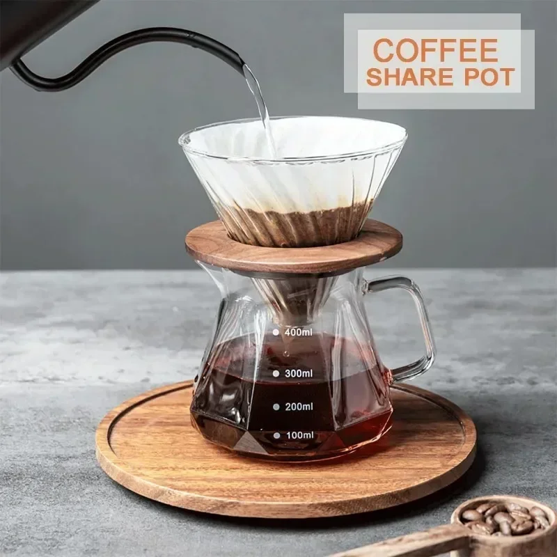 400-600ml Diamond Glass Coffee Sharing Pot Espresso Glass Carafe Coffee Pot Pour Over Filter Kettle Accessories coffee pot