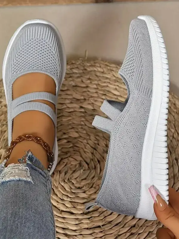 Damen-Freizeitschuhe, flach, aus Mesh, einfarbig, atmungsaktiv, leicht, zum Schnüren, für den täglichen Gebrauch, modische Damen-Outdoor-Komfortschuhe – Detail 4