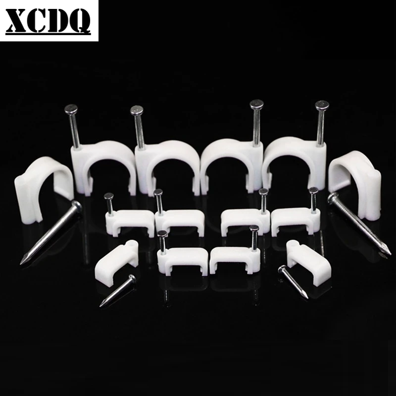 100pcs 3mm-12mm square type home wall nail fixed cable clips desk electric wire clamps cord manager
