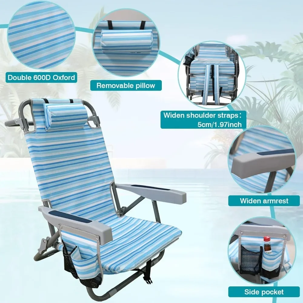 Backpack Folding Beach Chairs Set of 2 for Adults Heavy Duty 350Ibs with Camping Table Portable Lay Flat Beach Chair 6