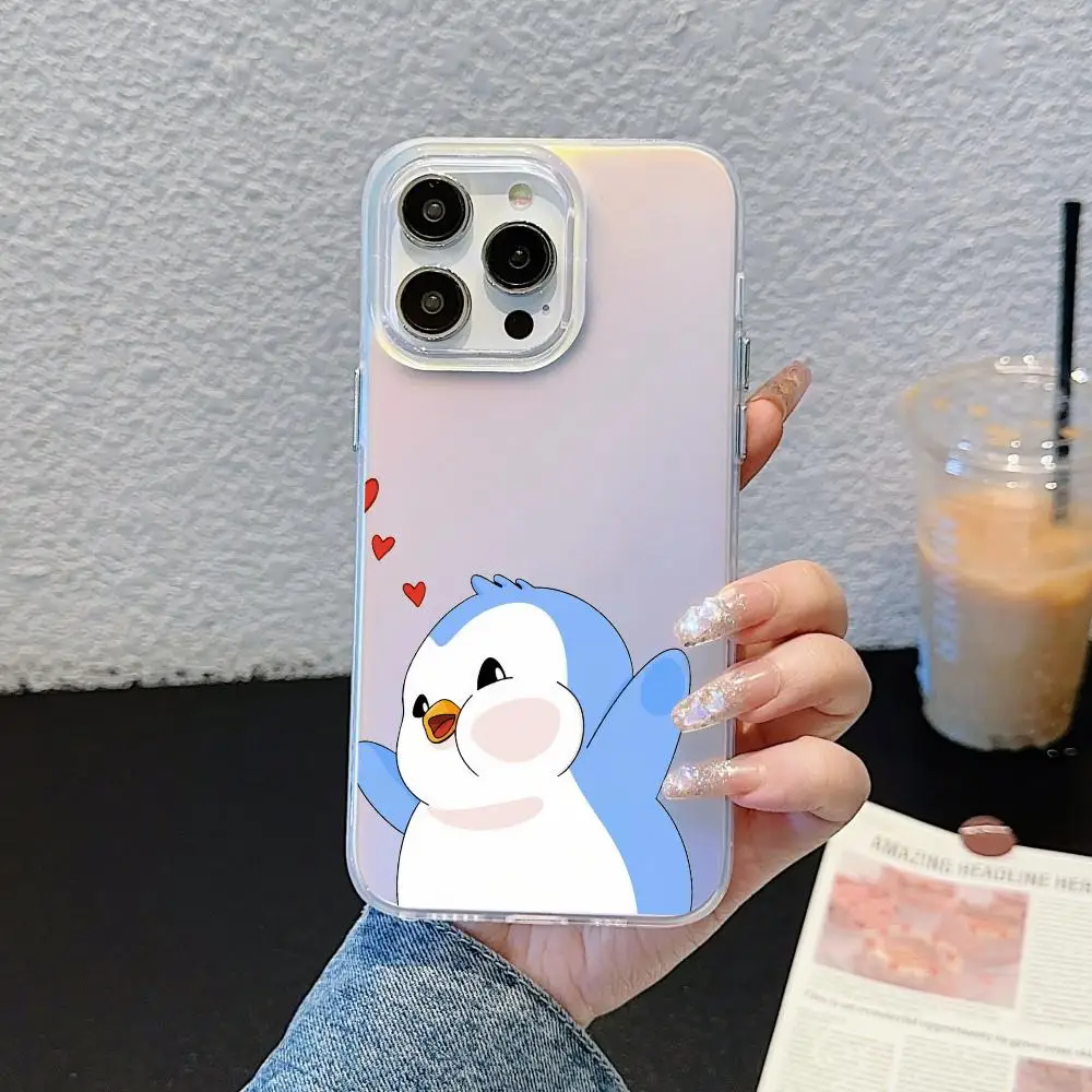 Luxury Pudgy Penguins Transparent Aurora Laser Gradient Phone Case
