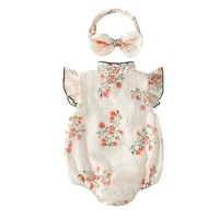 Toddler Girls Embroidered Floral Romper Set With Headband