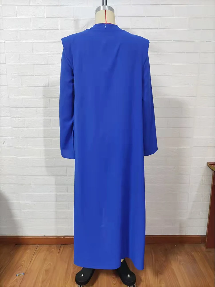 Cardigans Dubai  Islam Open Abaya Turkish Modest Outfits Solid Color Jumpsuit Fashion Blue Ramadan Eid Muslim Sets