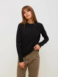 Bornladies Women's 100% Cotton Long Sleeve Loose-Fit T-Shirt - Spring/Autumn Collection - M (Black)