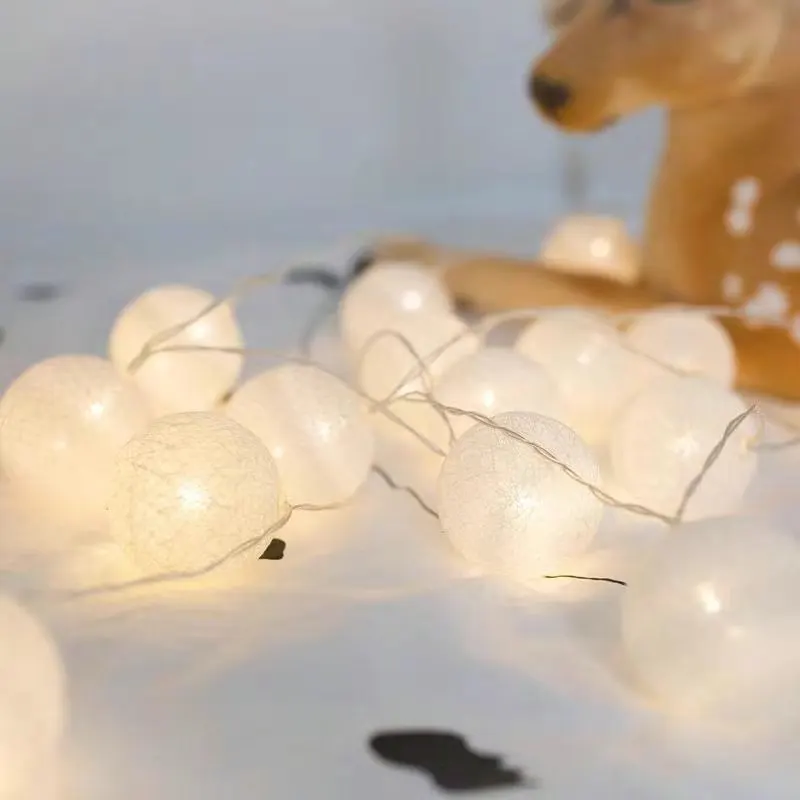 Cotton Ball LED Fairy String Lights Garland Christmas Tree Decorations for Holiday Home Room Decor Wedding Party Curtain Lamp