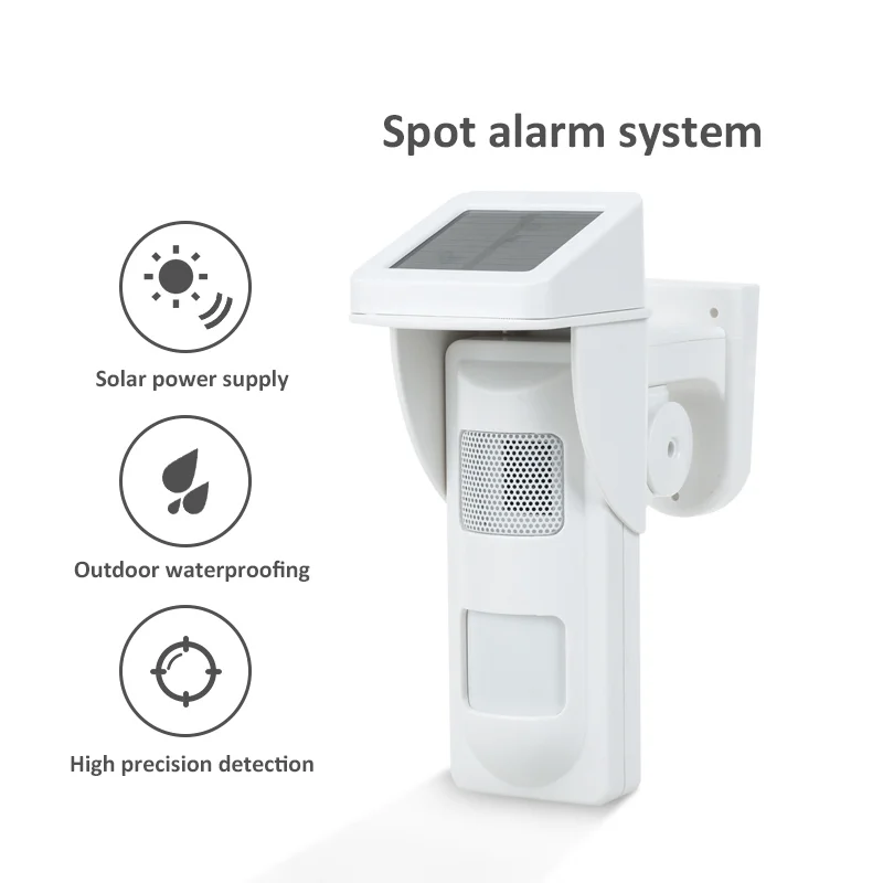 Outdoor PIR Motion Sensor Wireless Safety Alarm Remote Keyfob Arm Disarm Solar Siren Pet Immunity IP-65 Waterproof Detector