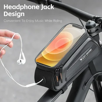 WEST BIKING Borsa per touch screen per telefono da bici da 7,0 pollici Borsa per tubo superiore riflettente per bicicletta Borse per telaio anteriore idrorepellenti con guscio rigido in EVA