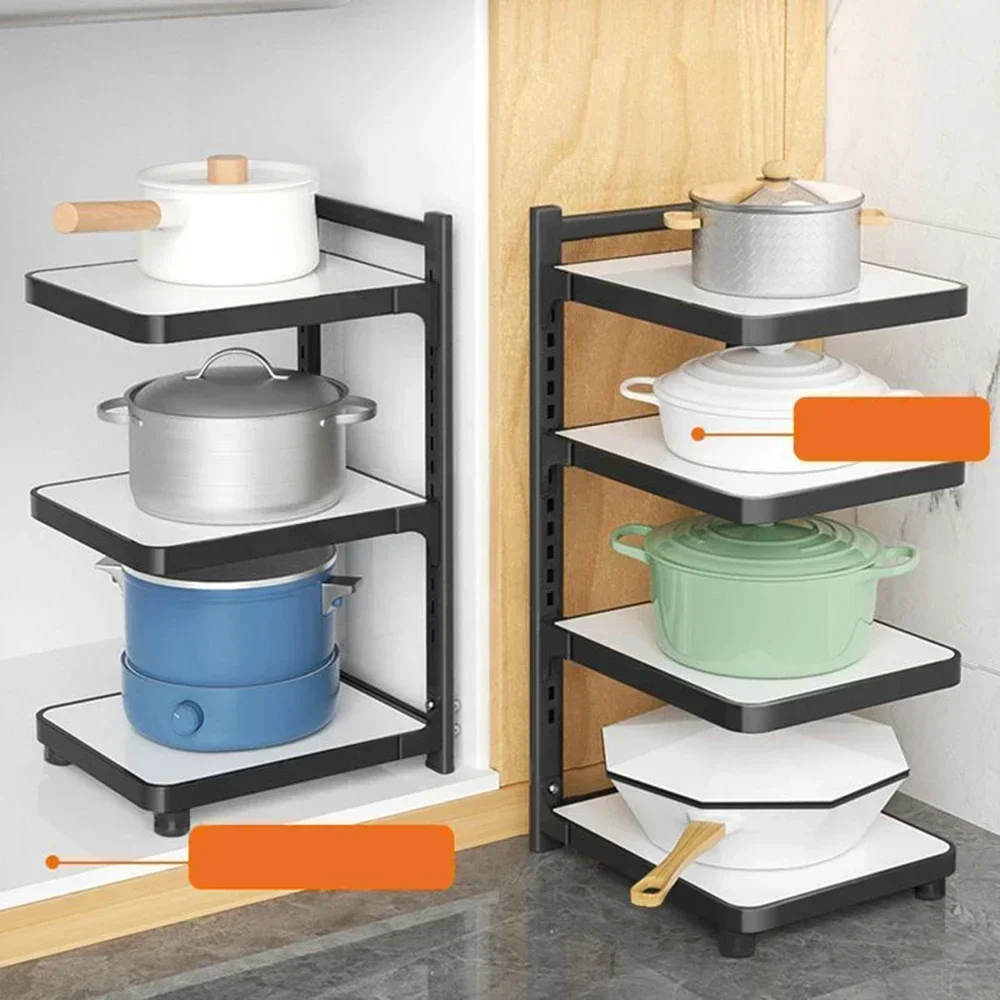 

Multi-layer Pot Rack Kitchen Under Sink Storage Shelf Layered Corner Closet Organizer Household Adjustable Cabinets Storage Rack