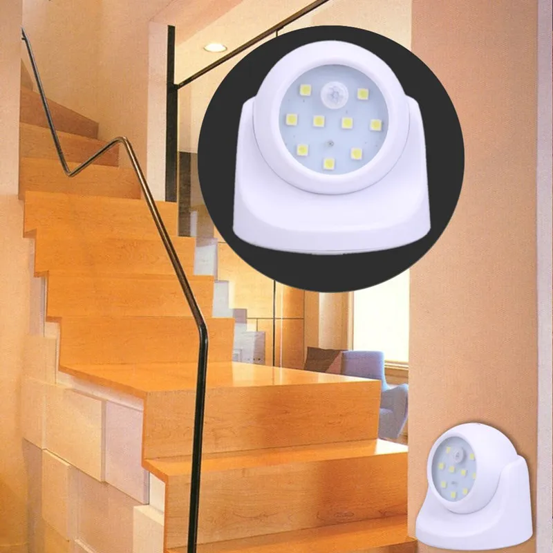 9 LED Wireless Motion Sensor Night Light 360 Degree Rotation Night Light Night Lamp Wall Light Lamp Battery Power Auto On Off 6