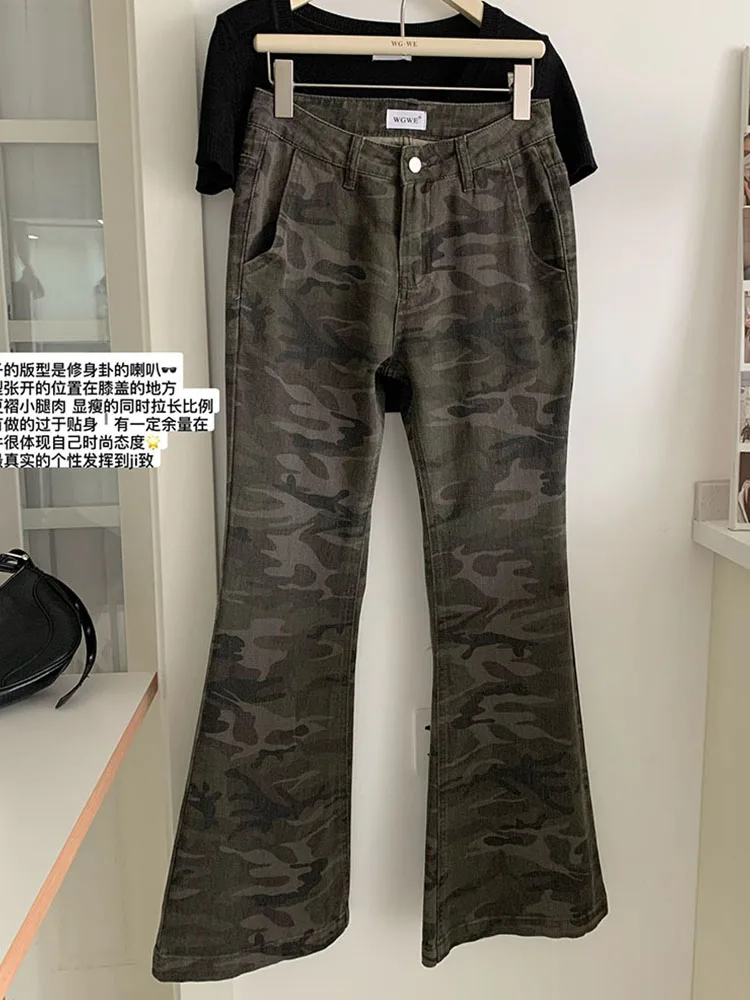 

Harajuku Bell Bottoms 90s Baggy Basic Camouflage High Waist Camo Cargo Jeans Classical Cotton Denim Trousers Casual High Quality