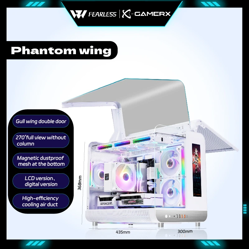 파워트레인 X-GAMERX 팬텀 윙 MATX PC 게이밍 케이스 시뷰 룸 케이스 데스크탑 컴퓨터 360 수냉식 호스트 디지털 LCD